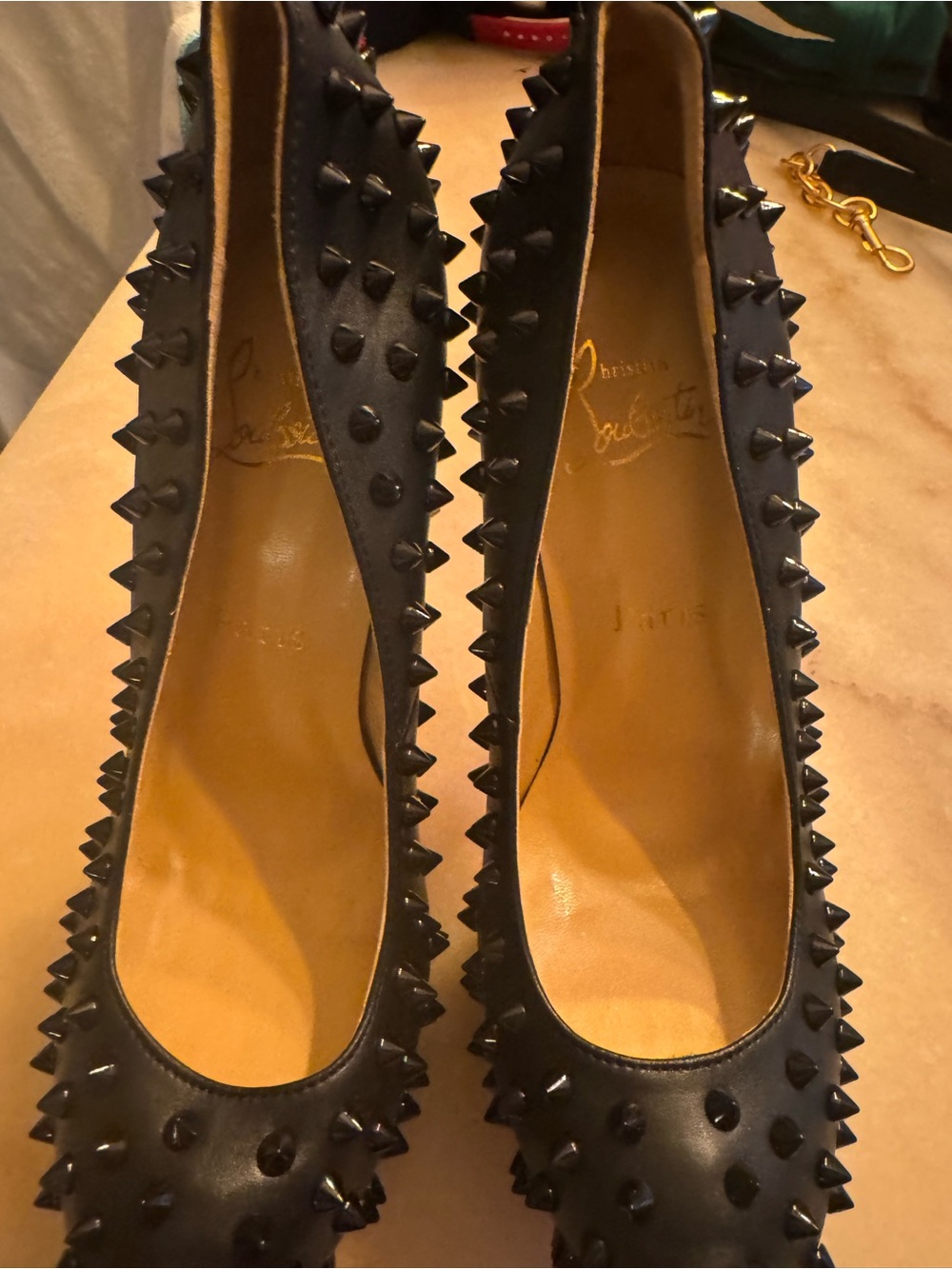 Christian Louboutin Black Studded Platform Stilettos with Red Soles - Picture 5 of 9
